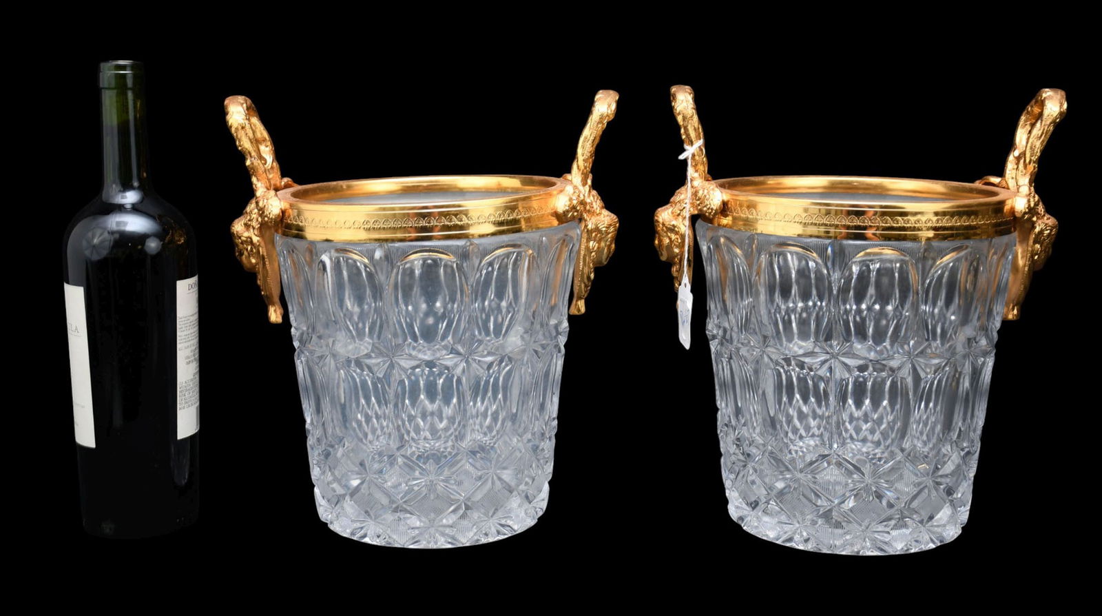 Pair of Baccarat-Style Mounted Glass Champagne Ice Buckets - 20th century. A pair of cult glass ice (1 of 5)