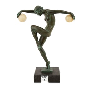 Max Le Verrier (French, 1891-1973) Art Deco Nude - A verdigris patinated metal sculpture of an Art