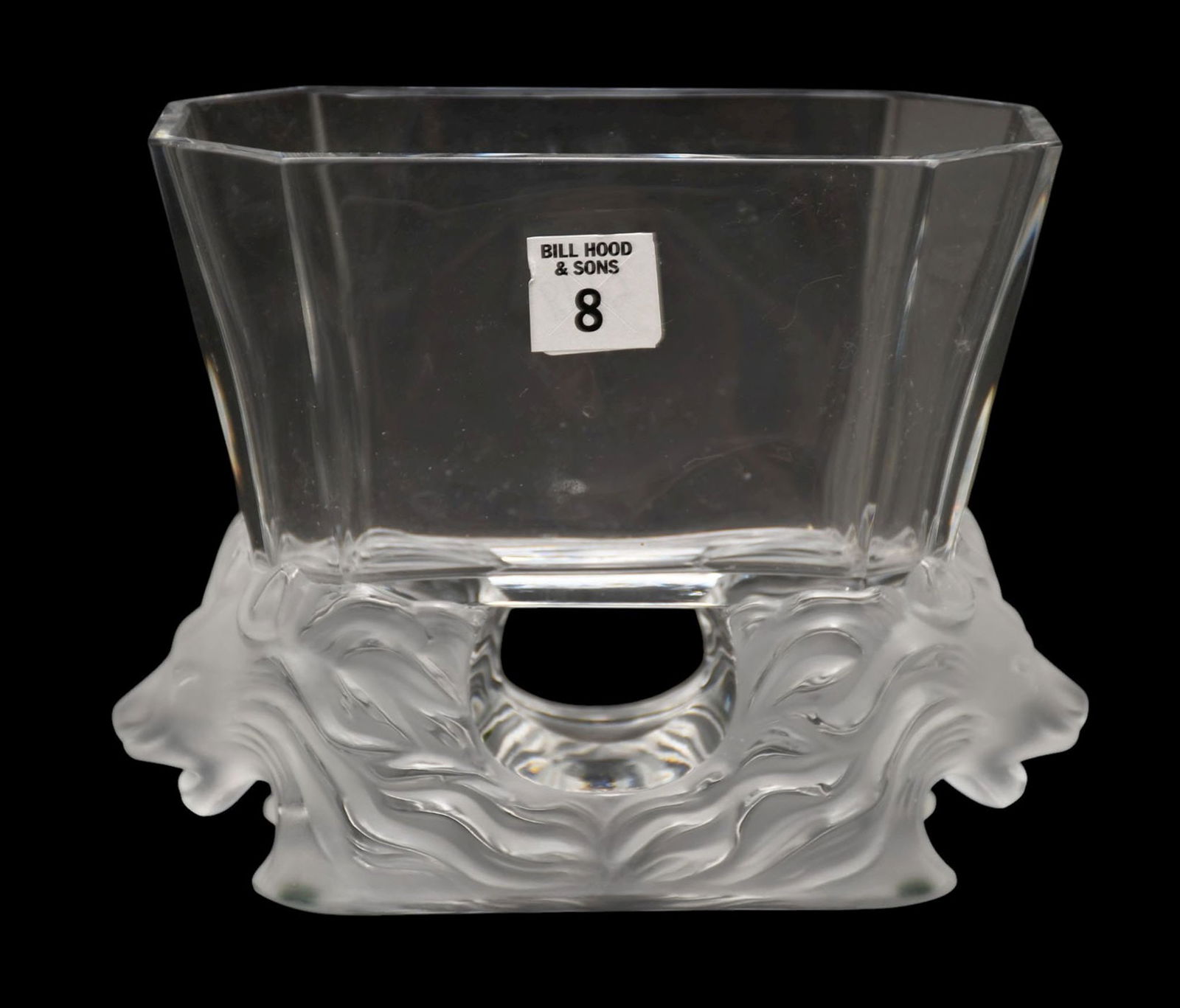 Lalique France Crystal Vase, "Venise" Double Lion Head Octagonal Bowl/Vase, 6 1/2"h x 9"w x 4"d (1 of 5)