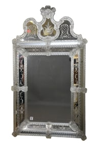 Venetian Mirror, Etched Design with Crystal Flower Details, 45"hx 26"w