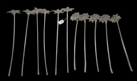 11 Assorted Long Stem Crystal Flowers, Approx. 21" L each