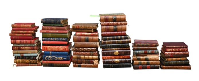 Collection of Assorted Antique Books, All 19th /Early  20th c. Approx. 36 Leather Bound Books &