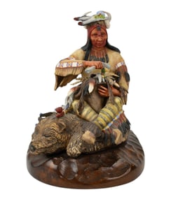 Cybis Porcelain Figure, "Indian Blackfeet Beaver Head Medicine Man", Stamped 424, 11 1/2"h x 11"w