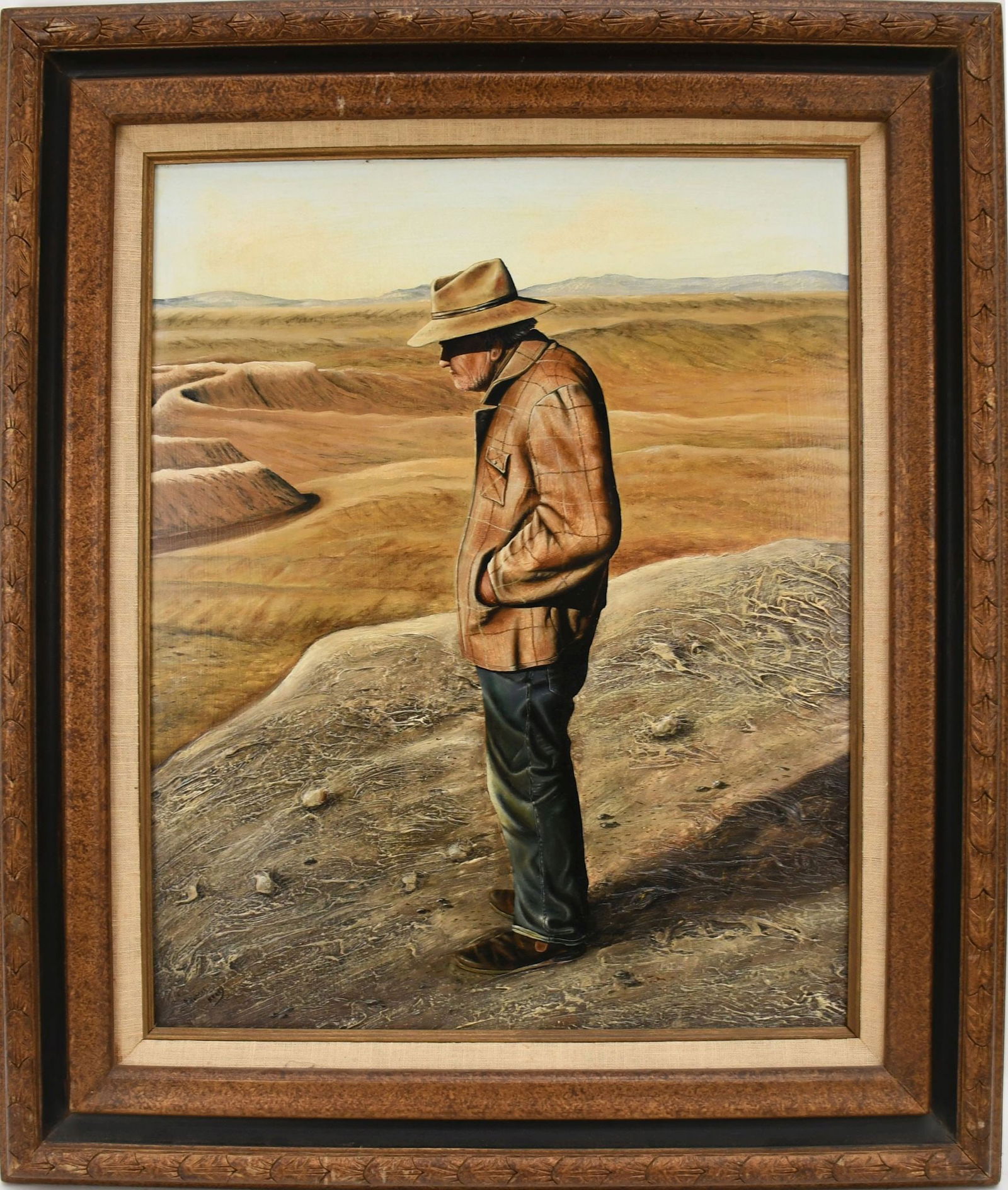 Thomas Kerry (American 20/21C) oil on Masonite Painting, Old Prospector. painting 24 x 20 inches.: Thomas Kerry (American 20/21C) oil on Masonite Painting, Old Prospector. painting 24 x 20 inches. overall framed size 32-1/2 x 28-1/2 inches.