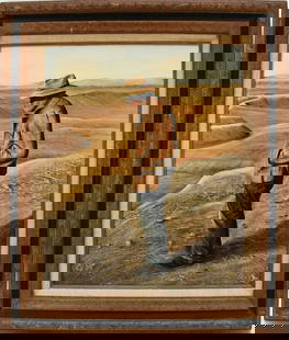 Thomas Kerry (American 20/21C) oil on Masonite Painting, Old Prospector. painting 24 x 20 inches.: Thomas Kerry (American 20/21C) oil on Masonite Painting, Old Prospector. painting 24 x 20 inches. overall framed size 32-1/2 x 28-1/2 inches.