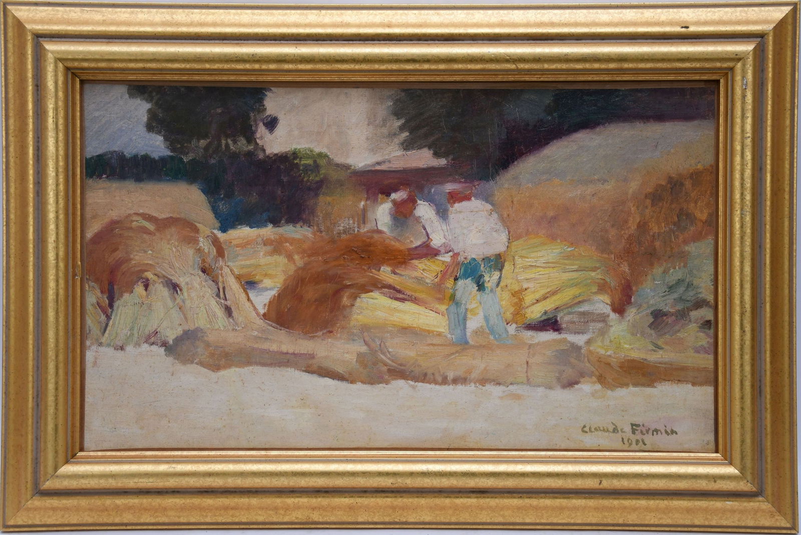 Claude Firmin (French, 1864-1944)  filled with hay workers oil on canvas 11 x 18 inches dated 1906, (1 of 5)