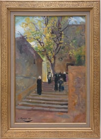 Claude Firmin (French, 1864-1944) oil on canvas Marche de Constantaine painting 21 1/2 x 15“ sign