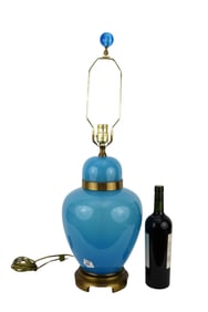 Antique French Blue Opaline Glass Table Lamp, 28"h x 9"w