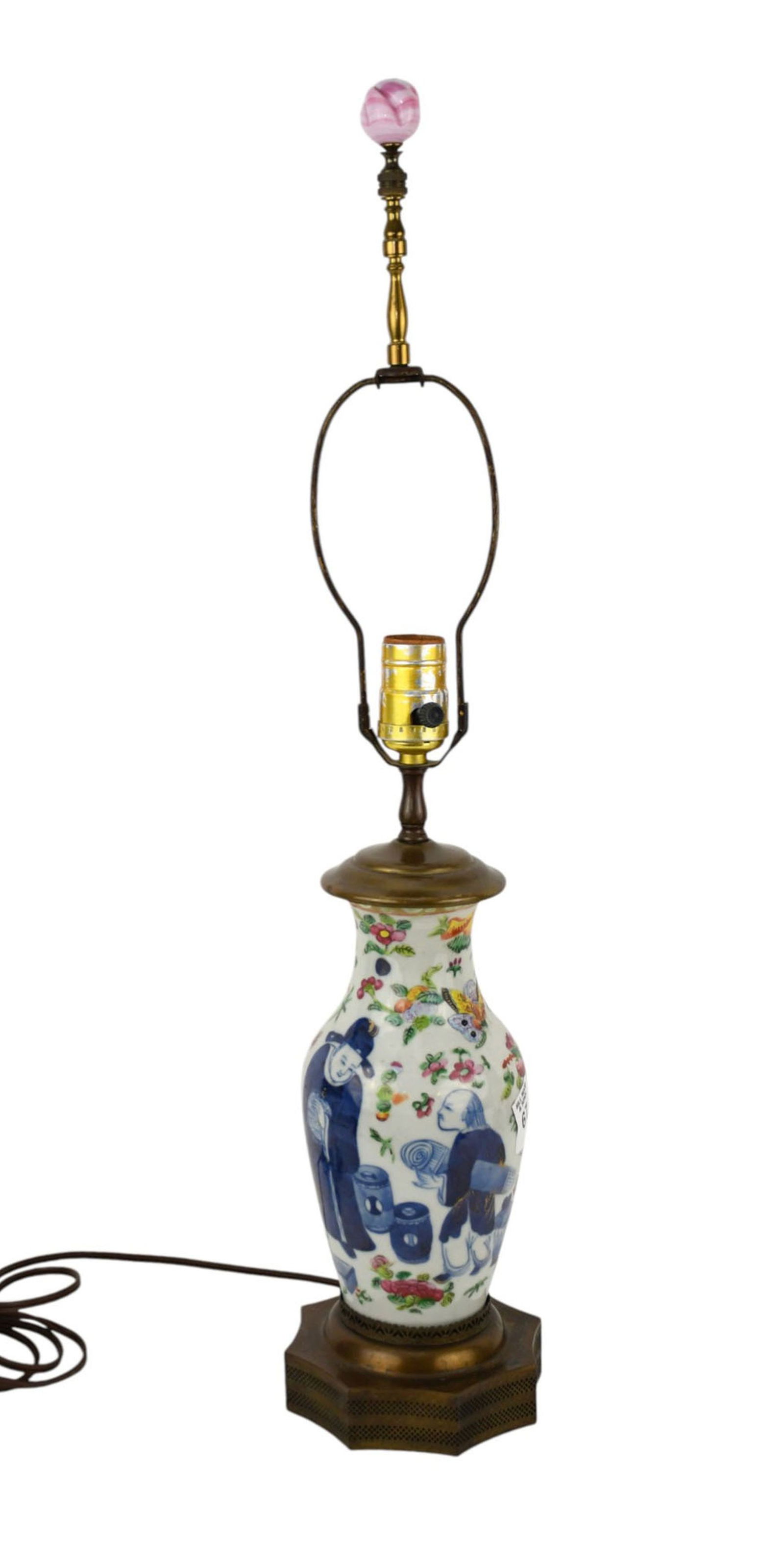 Chinese Porcelain Vase Form Lamp, Rose Medallion Style with Cobalt Blue Figures, 25"h (1 of 6)