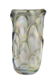 Murano Iridescent Art Glass Oversized Vase with Label, Reads Vetro Artisico, Illegibly Signed, 17"h