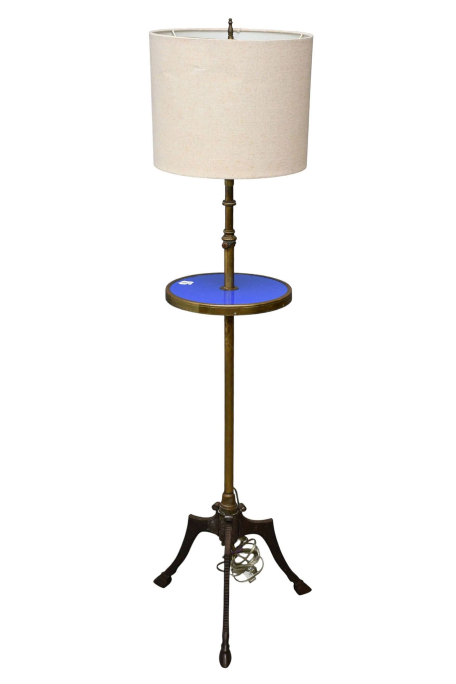 Brass Vintage Floor Lamp, Trifed Base, Blue Table Top, 54"h: Brass Vintage Floor Lamp, Trifed Base, Blue Table Top, 54"h