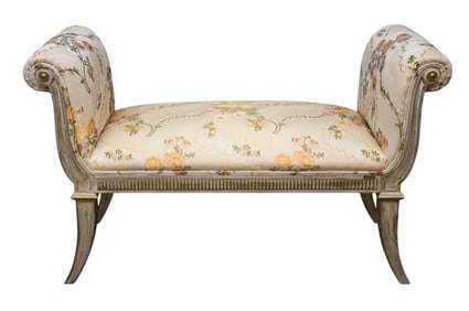 Whitewash Framed Upholstered Bench, 27"h x 44"w x