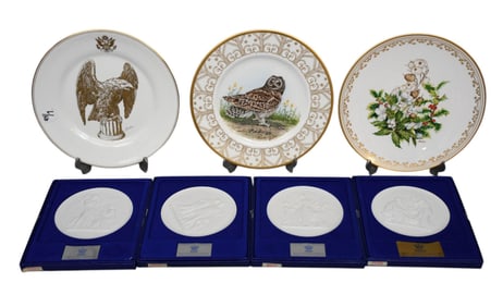 4 Royal Copenhagen Porcelain Wall Plaques (5 3/4"dia) Original Boxes AND 3 Boehm Porcelain Plates,