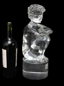 Large Loredano Rosin Murano Glass Sculpture Seated Child on Glass Plinth Base, (2Pc.) (child 11"h x