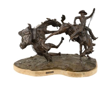 Harry Jackson (American, 1924-2011) 'A Lack of Slack' Bronze Group - Patinated bronze group of a