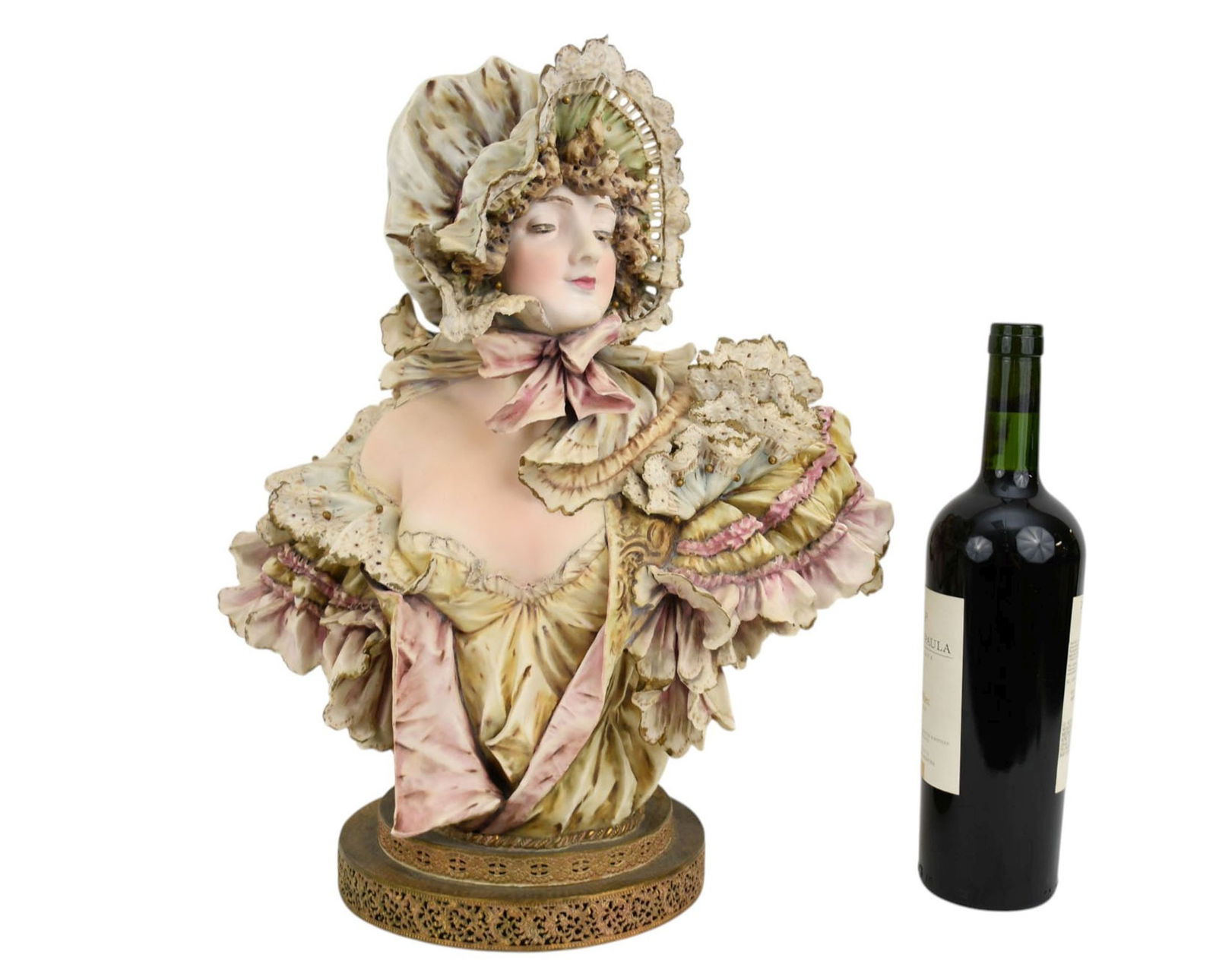 Antique Bisque Female Bust in Fancy Costume, Signed Ed Stellmacher, 18"h x 15"w: Antique Bisque Female Bust in Fancy Costume, Signed Ed Stellmacher, 18"h x 15"w