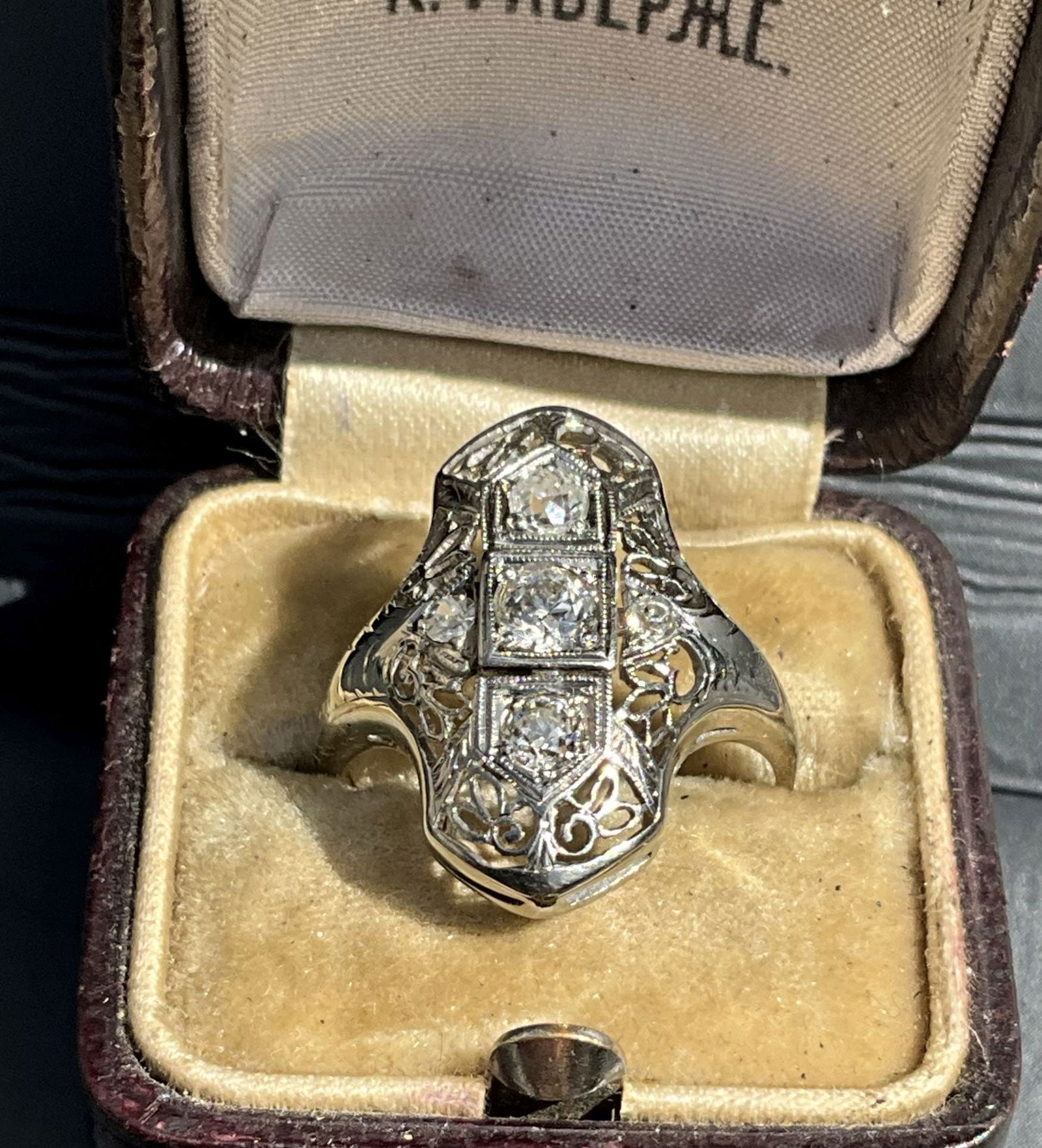 Russian Antique Gold and Diamond Ring, stamped 56 and A*H ? Size 7, weight 3.3 grams: Russian Antique Gold and Diamond Ring, stamped 56 and A*H ? Size 7, weight 3.3 grams