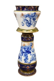2 Pc. Burlsem England Jardiniere (10"h x 12"w)  & Pedestal (22"h) (hairline on bottom jardiniere)