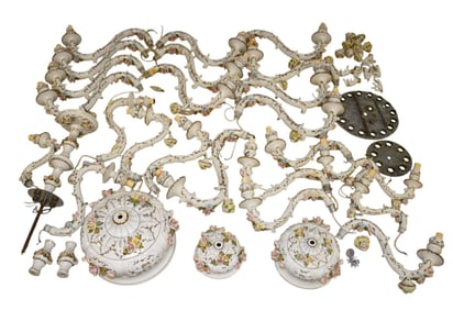 Large Italian Porcelain 24-Light Chandelier As Is Condition - A 24-light porcelain chandelier,