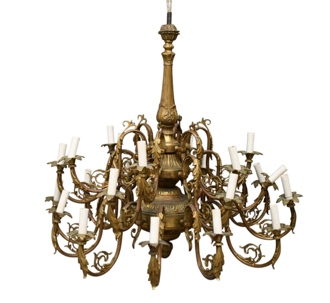 Very Large Bronze 2 Tier 24 Light Candelabra, 31"h x 34"w (needs wiring & some (1 of 6)