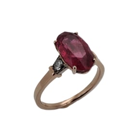 Vintage Imperial Era Rose Gold Diamond Natural Ruby Engagement Ring. Center Oval Natural Ruby 3.36