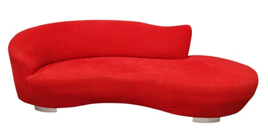 Vladimir Kagan Red Cloth Suede Modern Sofa, 94"L x
