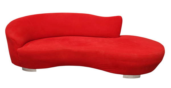 Vladimir Kagan Red Cloth Suede Modern Sofa, 94"L x: Vladimir Kagan Red Cloth Suede Modern Sofa, 94"L x 40"d ***If this item is not picked up by the Friday following the auction, it will be moved to offsite storage and pickup will be by appointment only