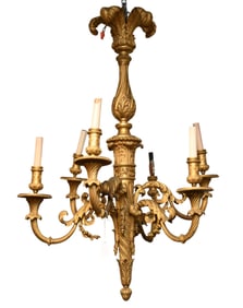 French Gilt Bronze 6 Branch Chandelier, 36"h x 26"w