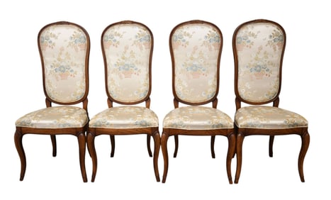 4 Side Chairs with Floral Upholstery, 44h x 20w x 20d seat is 19h. Inches.