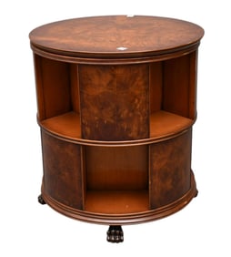 English Burled Wood Revolving Book Stand, 27"h x