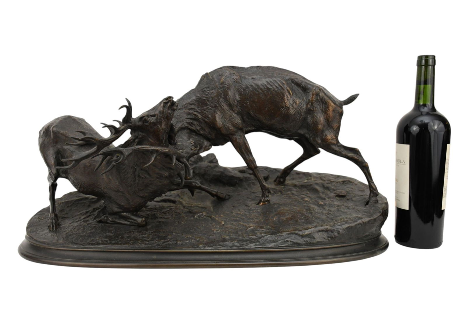 Pierre-Jules Mêne (French, 1810-1879) "Fighting Elks" Bronze Sculpture - A patinated bronze (1 of 10)