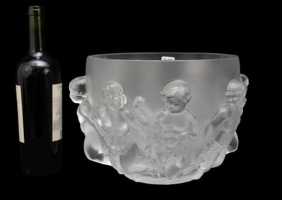 Lalique France 'Luxembourg' Crystal Centerpiece Vase - A clear frosted crystal centerpiece bowl. The