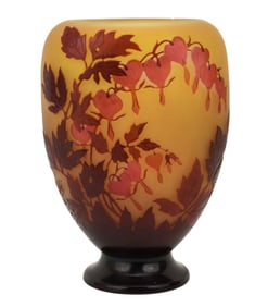 Émile Gallé 'Bleeding Heart' Cameo Glass Vase - France, c. 1900. A fine French acid-etched cameo