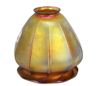 Quezal Gold Aurene Art Glass Lamp Shade, C. 1920 - American art glass. Signed "Quezal" on fitter