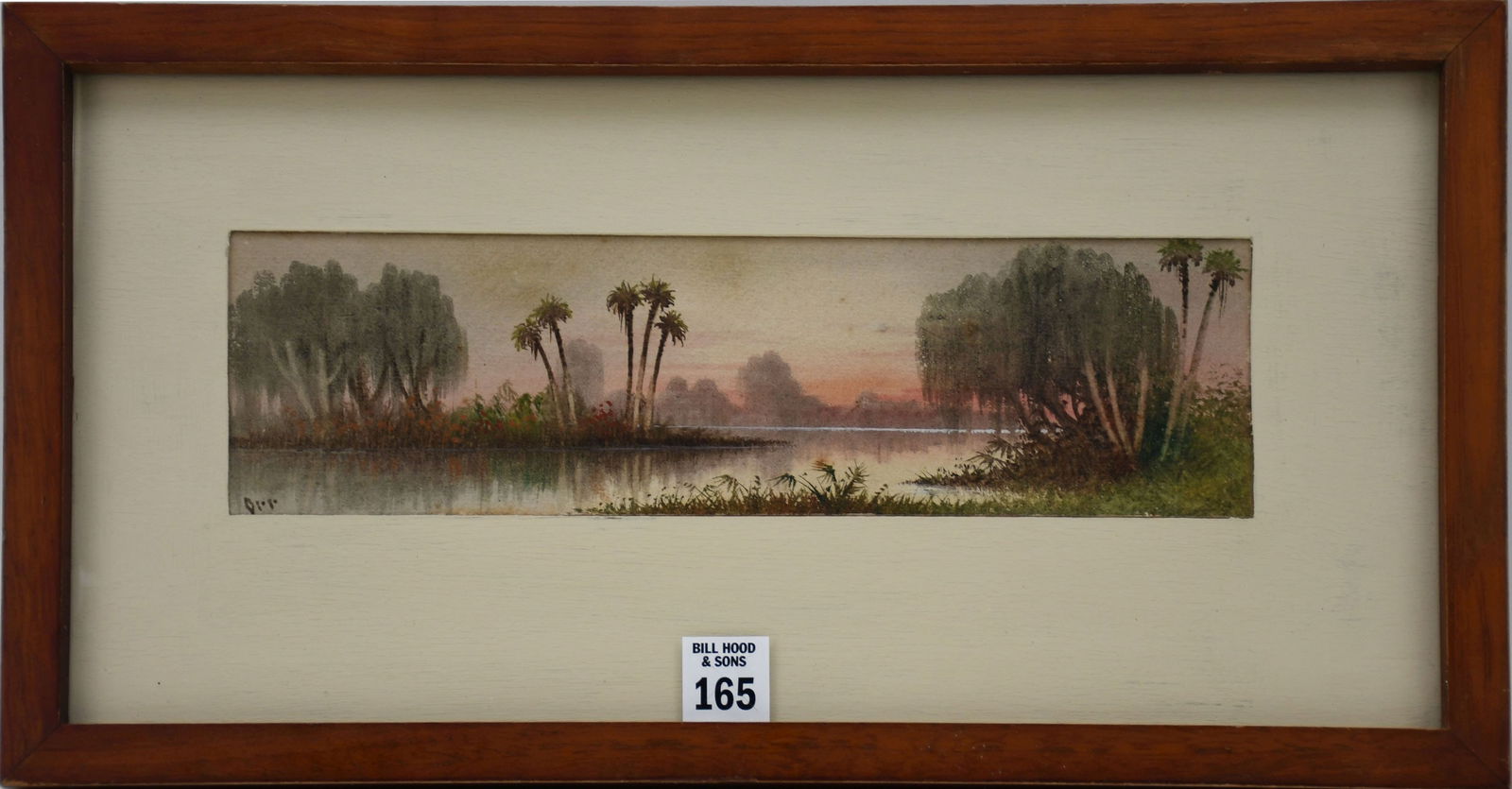 C S Orr (American 20th Century) Vintage Watercolor on paper- Florida River Sunset, sight size 3-1/4 (1 of 6)