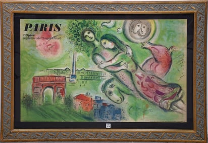 Mark Chagall Lithograph, Romeo et Juliette, Paris, L'Opera, le plafond de Chagall, inscription in