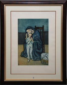 PABLO PICASSO (AFTER) Maternité. Aquatint in color, depiction of an interior mother and child,