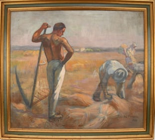 Claude Firmin (French, 1864-1944) The Wheat Harvest- 1932. oil on canvas, signed and dated. Lower
