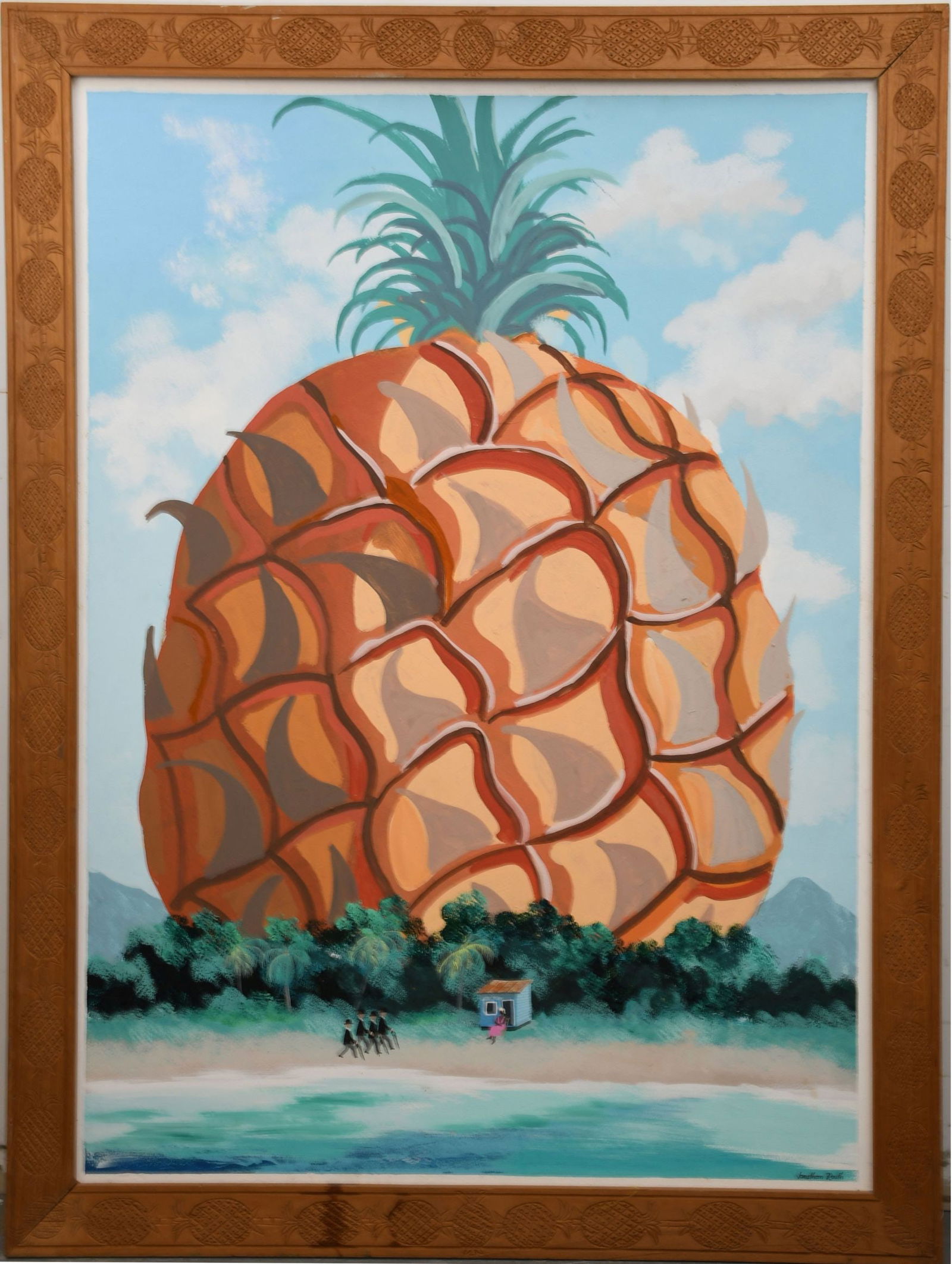 Jonathan Routh (1927-2008) oil on board. Primitive / Folk Art Painting 48 x 36 inches. "Pineapple (1 of 12)