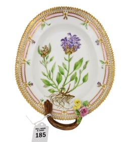 Royal Copenhagen Flora Danica Porcelain Small Leaf Form Serving Dish, Handpainted with Twig Form