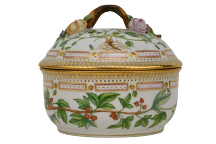 Royal Copenhagen Flora Danica Porcelain Small Covered Tureen, Handpainted with Twig Handle, 6 1/2"h