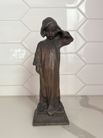 Bessie Potter Vonnoh (American, 1872-1955) Bronze with brown patina, Girl in a Nightgown, "Good