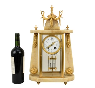 Antique French Friedlaender Co. Alabaster Ormolu Mantel Clock, C. Early 20th Century - A French