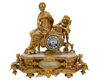 Antique French Japy Freres Figural Mantel Clock - C. Late 19th/early 20th century. A French gilt