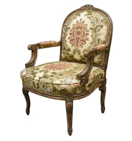 19th c. Painted Armchair, Fine Upholstery, 39"h x 28"w x