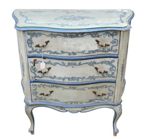 3 Drawer Serpentine Chest, Painted Blue, 31"h x 30"w x