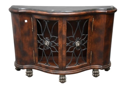 Serpentine 19th c. Sideboard, Fitted Marble Top Over Double Doors with Iron Grid, Claw Feet, 35"h x