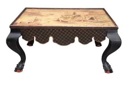 Chinese Motif Coffee Table With Exaggerated Legs On Ball & Claw Feet, Painted Surface (as id), 23"h