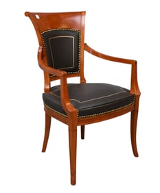 Corner Back Upholstered Armchair with X stretcher (31"h x 21"w) AND Leather Desk Chair with Brass