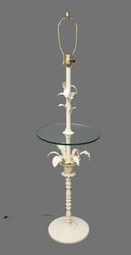 Vintage Metal Floor Lamp, White with Leaves & Glass Table, 47"h to socket